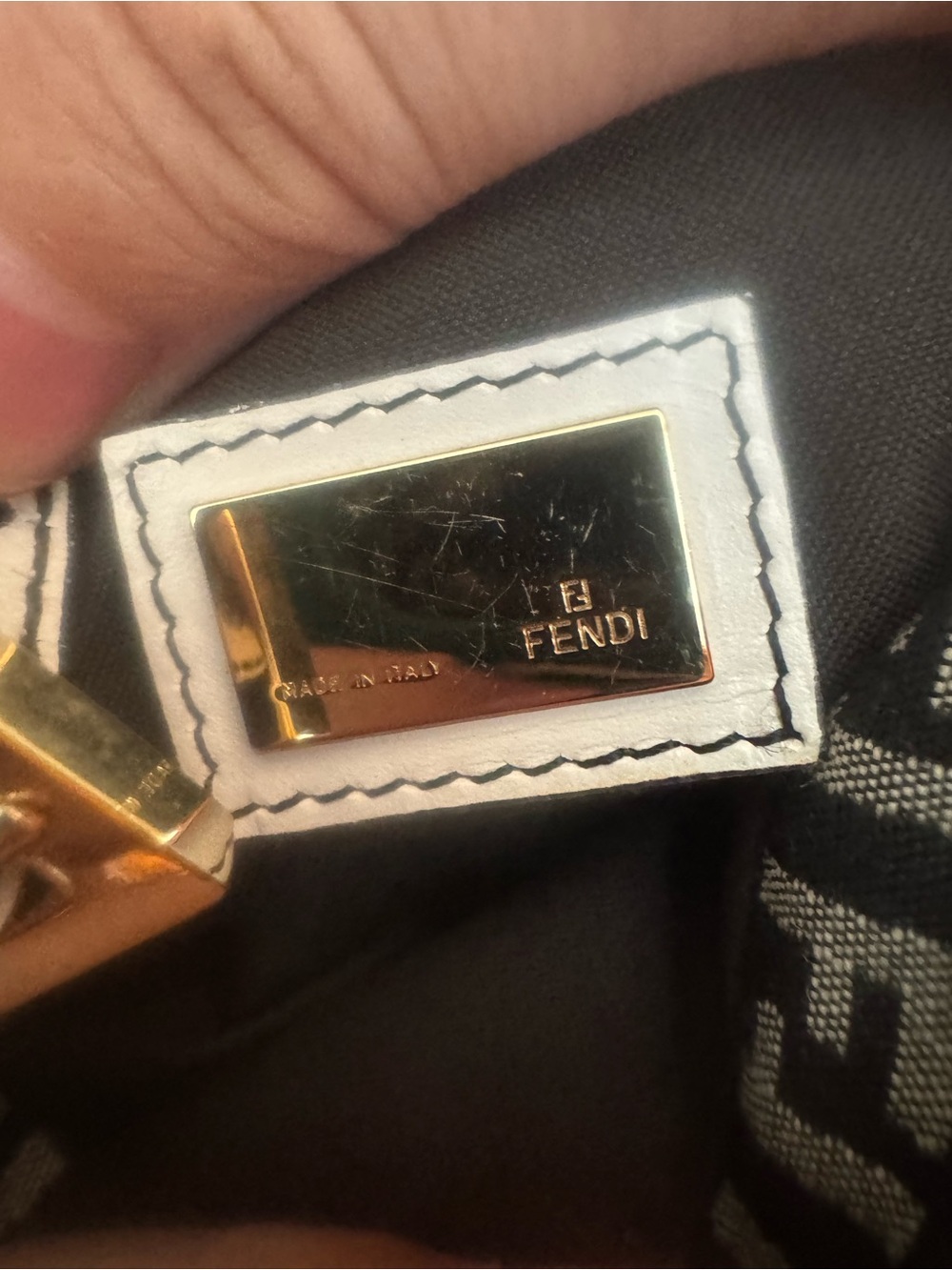 Fendi Black and White Monogram Baguette with Gold Hardware - Picture 3 of 5